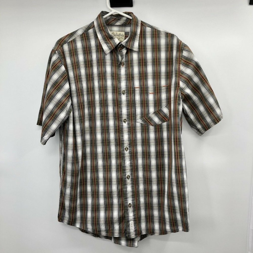 Cabelas Olive Orange Charcoal Plaid Button Front Shirt Mens M Ussd